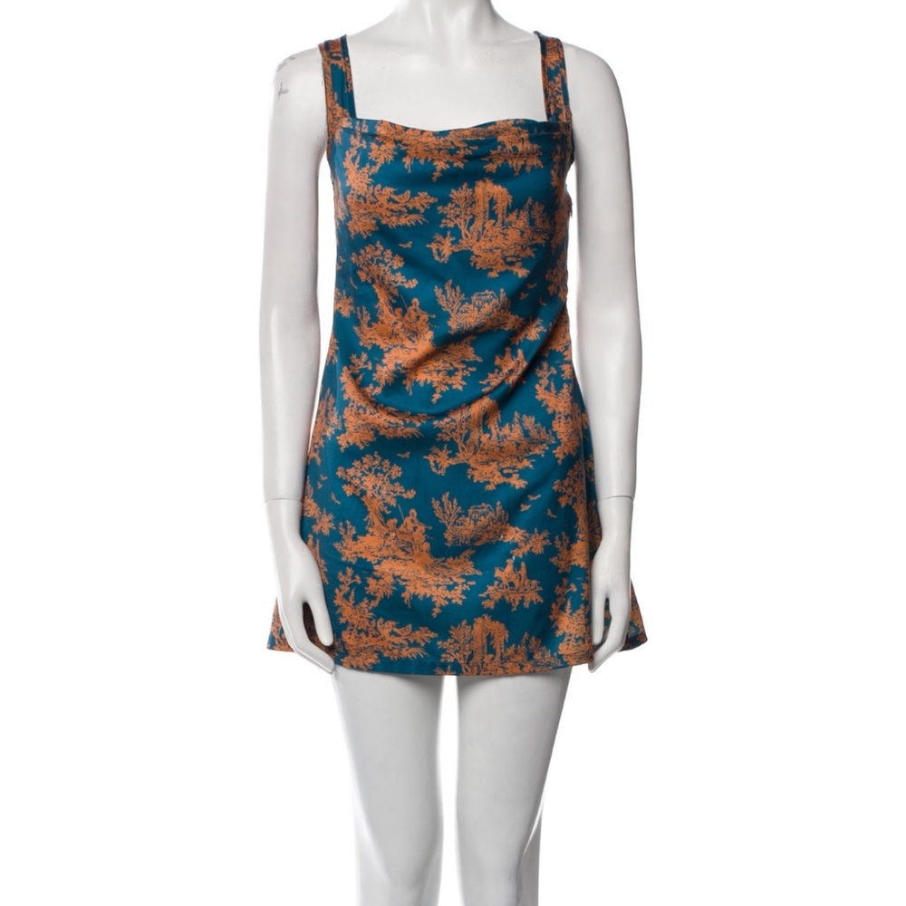Miaou Sleeveless Square Neck Mini Dress Blue Orange